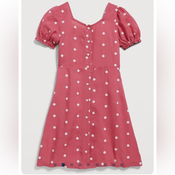 Pink and white poke a dot puff sleeve fit and flare dress, size L - 10-12 girls - Picture 2 of 9